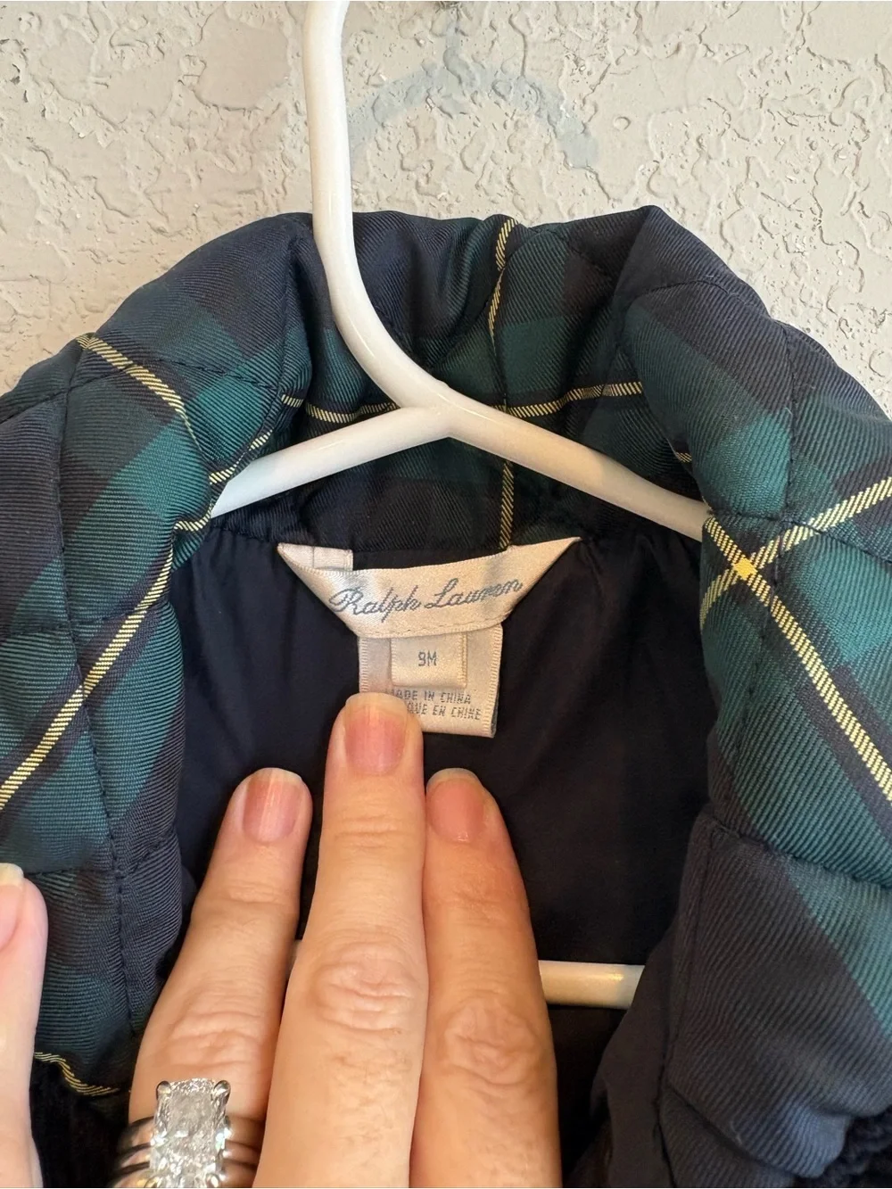 Ralph Lauren Baby 9M Tartan Plaid Quilted Jacket Green Navy Preppy Coat